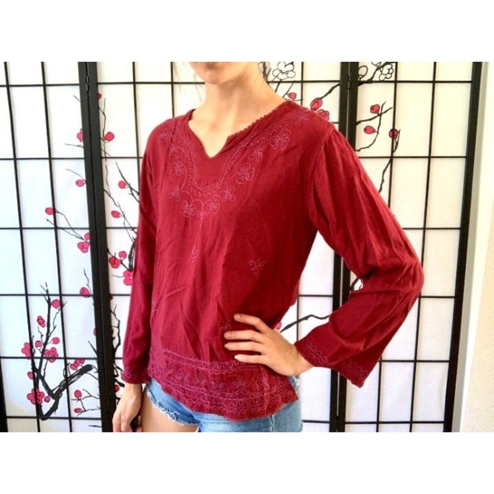 Maroon Bohemian Long Sleeve Blouse